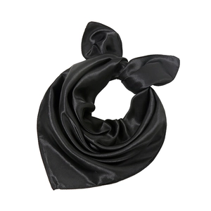 Solid black square satin silk scarf with premium glossy finish and elegant drape