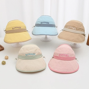 Breathable wide brim sun visors for kids in five candy colors with Summer embroidery