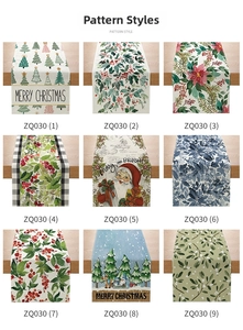 Nine Christmas table runner patterns with festive trees and Santa Claus prints