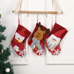 Christmas Stockings Gift Bags Red Linen Fabric 3D Santa Snowman Reindeer Hanging Decor Xmas Party Ornaments