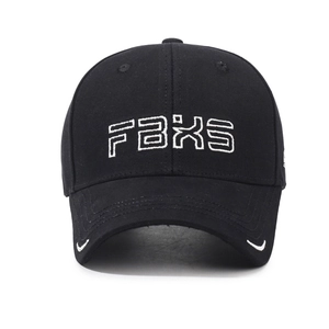 Classic black baseball cap with white embroidered FBXS letters and curved brim details