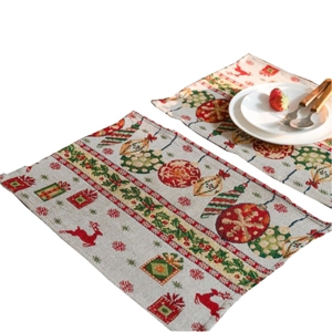Set of two American vintage Christmas table runners with jacquard deer and gift motifs
