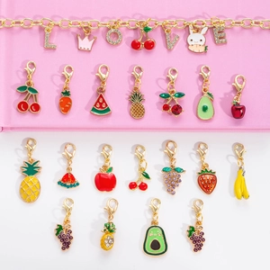 Fruit Charms DIY Jewelry Pendants Alloy Enamel Rhinestone With Lobster Clasp Cherry Strawberry Watermelon For Bracelet