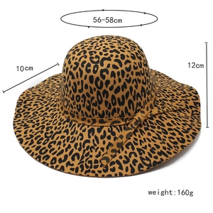 Leopard print wide brim wool fedora with bow detail and size 56-58cm dimensions