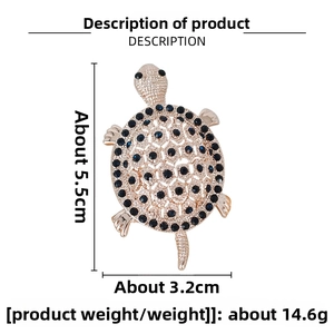 Detailed view of turtle brooch size 5.5cm by 3.2cm with blue and white crystals
