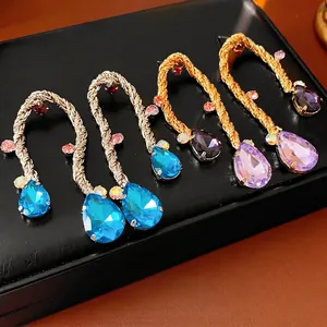 Vintage Woven Gold Water Drop Earrings Purple Crystals Rhinestones And Silver Earring Post Bohemian Jewelry For Women
