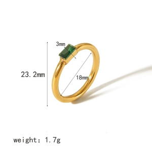 Detail showing 18K gold stainless steel ring dimensions with green zircon inlay