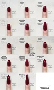 Detailed size guide chart showing various nail shapes and measurements for press-on nails