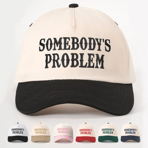 Cappellino Da Baseball Ricamato Somebody's Problem Bicolore Colore A Contrasto Regolabile Visiera Curva Poliestere Streetwear Casual
