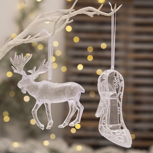 Ornements Suspendus Arbre De Noël Acrylique Transparent Formes Renne Et Chaussure À Talon Haut Décorations De Fête