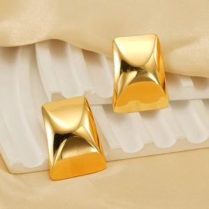 Chic 18K gold plated stainless steel rectangular earrings with a sleek convex mirror finish