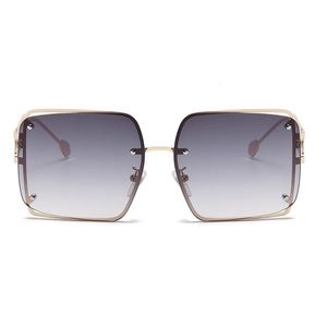 Punk square metal sunglasses with gold frame and purple gradient lenses for street fashion