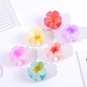 Set of 6 colorful gradient camellia flower hair claws for beach vacation styling