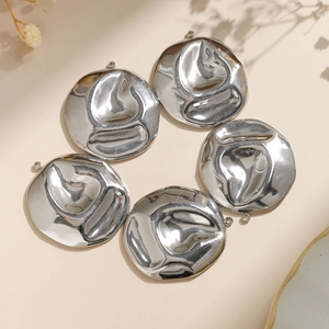 Five irregular 304 stainless steel lava texture round pendants with polished silver finish