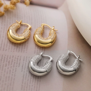 Geometric U Shape Hoop Earrings Copper Micro Pave Zircon Polished Fashion Modern Exquisite Jewelry For Women