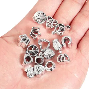 Silver alloy charms set with crown heart owl and plane motifs for DIY jewelry making