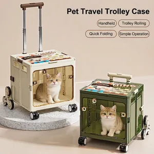 Valise Trolley Pour Animaux En Plastique Rigide Pour Chats Chiens Voyage Pliable Transporteur Avec Roues Fenêtre Transparente
