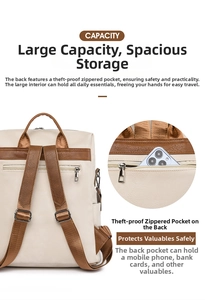 Detail view of the secure anti-theft back zipper pocket on this stylish travel backpack