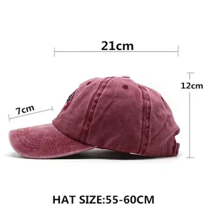 Vintage Baseballkappe aus Baumwolle mit Stickerei und detaillierter Größentabelle