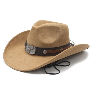 Cappello Da Cowboy Western Scamosciato Ala Larga Fibbia Testa Di Toro Borchie Stella Stile Etnico Vintage Per Uomo Donna