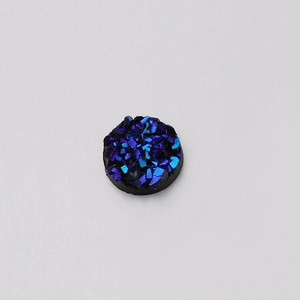 Deep blue round resin druzy stone with rainbow glitter for DIY jewelry making