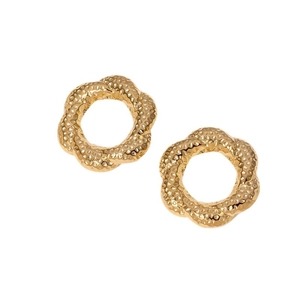 Polished 18k gold plated stainless steel hoop earrings with hammered texture and twisted design