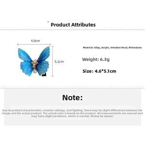 Dimensions détaillées du clip papillon bleu avec perles factices et strass brillants