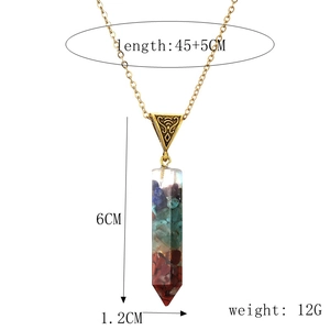 Detailed size chart for resin cylinder pendant necklace with colorful crushed stones