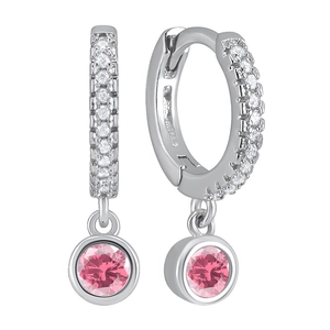 Elegant S925 silver hoop earrings featuring pink round zircon pendants and pavé details