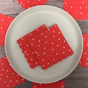 Red Scalloped Napkins With Gold And White Polka Dots Paper For Christmas Wedding Birthday Party Decoration