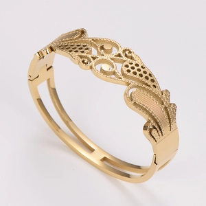 Bracciale rigido in acciaio inossidabile dorato con elegante motivo a foglie di grano
