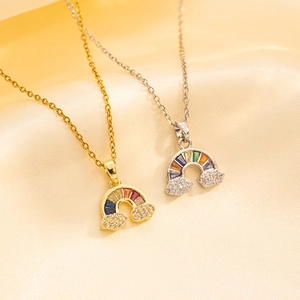 Rainbow cloud pendant necklace in gold and silver plating with colorful cubic zirconia
