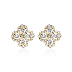 S925 silver four-leaf clover earrings with pear-cut zircon and 18K gold finish