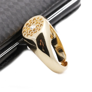 Fashionable adjustable golden lotus ring with micro-pave zircon and geometric hollow pattern