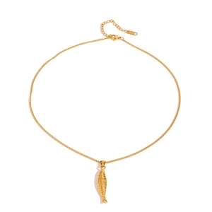 Minimalist 18K gold stainless steel fish pendant necklace on a clean white background