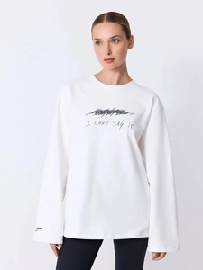 Γυναικείο Μακρυμάνικο T Shirt Από Καθαρό Χτενισμένο Βαμβάκι Στρογγυλή Λαιμόκοψη Oversized Με Στάμπα Γράμματα Casual Streetwear