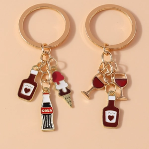 Creative Zinc Alloy Enamel Keychain Cartoon Wine Glass Bottle Cola Ice Cream Pendant Gold Plated Key Ring Gift For Bag Charm