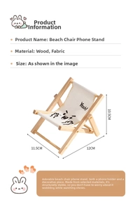 Detailed size chart of folding mini beach chair phone holder made of wood and fabric