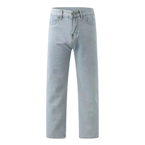 Herren Vintage Jeans Mit Geradem Bein Gewaschene Lockere Passform Baumwolle Lässige Denim Hose