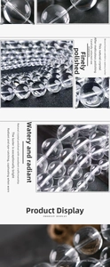 Macro detail of pure transparent natural white crystal round beads with polished finish