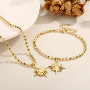 Parure de bijoux en acier inoxydable doré 18K avec collier et bracelet étoile polaire