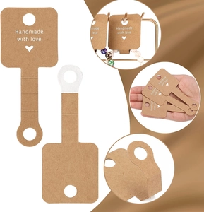 Brown kraft paper display cards for jewelry with Handmade with love text and heart logo