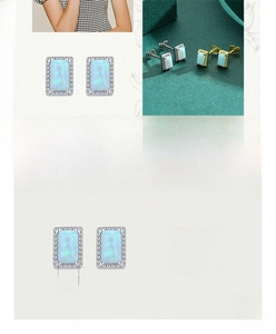 Detail view of 925 sterling silver opal studs with size dimensions and model display