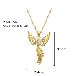 Detailed size specifications for gold plated angel wing pendant with full zircon inlay