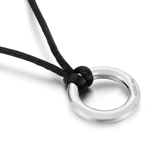 Stainless Steel Round Pendant Necklace Minimalist Rhinestone Geometric Jewelry With Black Wax Rope For Women Trendy