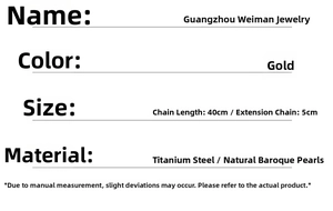Size details of the 40cm+5cm titanium steel necklace with natural baroque pearls
