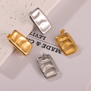 Rectangle wavy geometric earrings set in polished gold and silver liquid metal finish