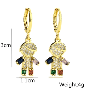 Detailed dimensions of 18k gold plated boy and girl drop earrings with zircon crystals