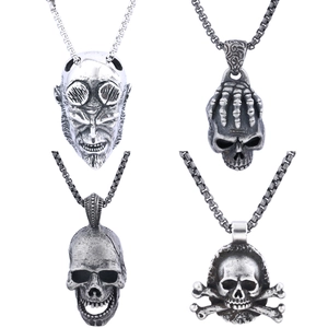 Skull Pendant Necklace Stainless Steel Gothic Punk Vintage Silver Skeleton Devil Jewelry For Men Women