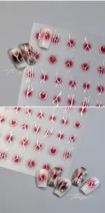 Detailed view of 3D silver embossed lines and dark red gradients on nail art stickers